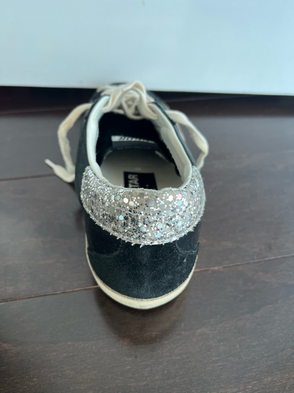 Golden Goose Black Leather & Suede Sneakers with Silver Glitter Details - Picture 8 of 11